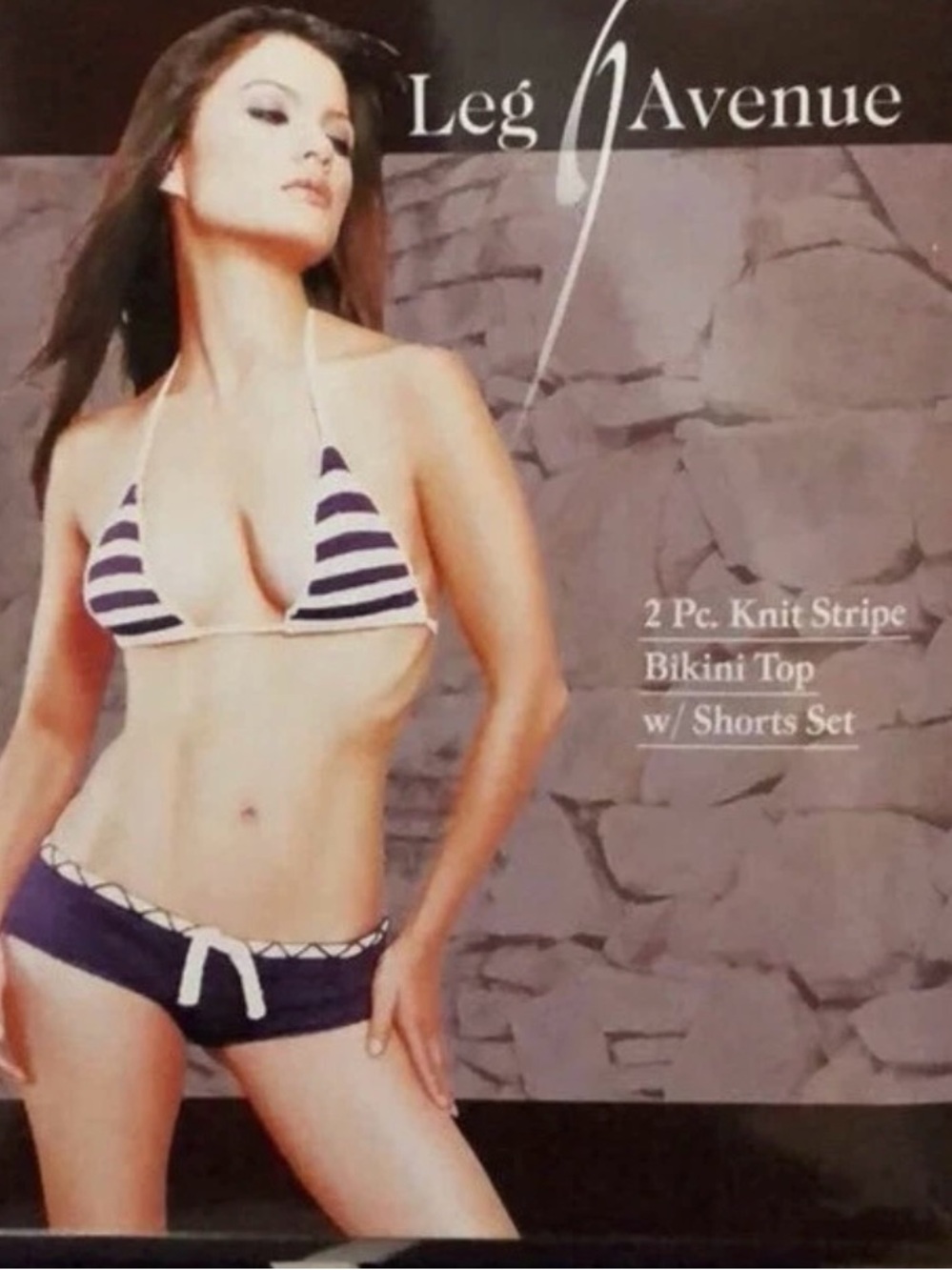 NWOT leg Avenue knit swimsuit bikini triangle top shorts navy white small medium